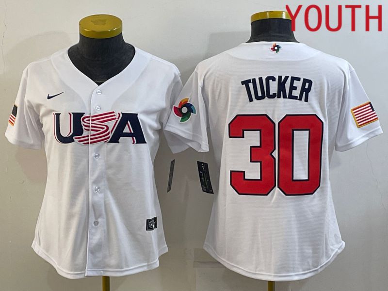 Youth 2023 World Cub USA 30 Tucker White MLB Jersey7